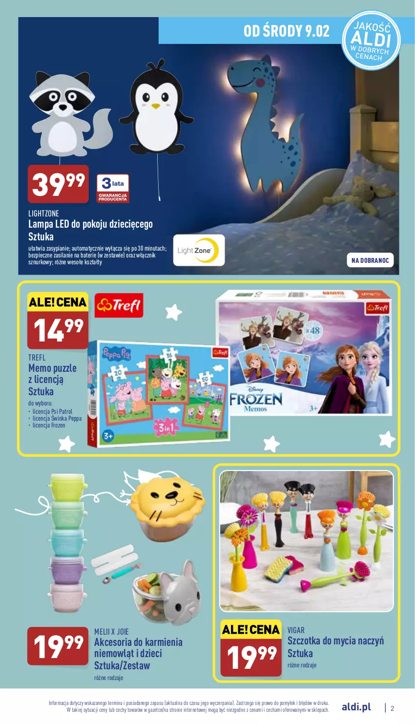 Gazetka promocyjna Aldi - Katalog Moda i Dom - ważna 09.02 do 12.02.2022 - strona 2 - produkty: Do mycia naczyń, Dzieci, Frozen, Inka, Karmi, Lampa, Lampa LED, Piec, Psi Patrol, Puzzle, Silan, Szczotka