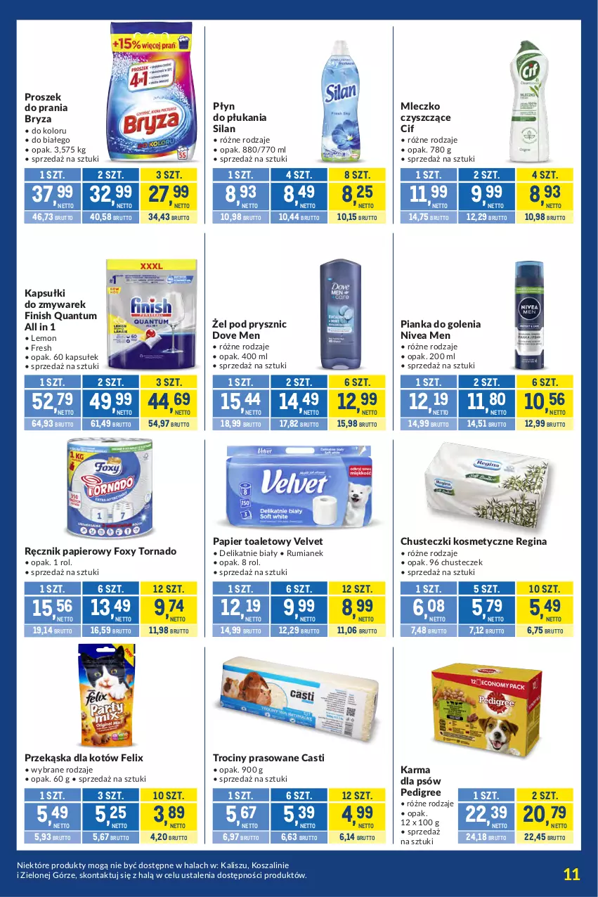 Gazetka promocyjna Makro - Kupujesz więcej płacisz mniej - ważna 09.06 do 07.07.2026 - strona 11 - produkty: Bryza, Chusteczki, Chusteczki kosmetyczne, Cif, Dove, Felix, Finish, Foxy, Gin, Kosz, Mleczko, Nivea, Nivea Men, Papier, Papier toaletowy, Pedigree, Pianka do golenia, Płyn do płukania, Proszek do prania, Przekąska dla kotów, Ręcznik, Rum, Silan, Szal, Velvet