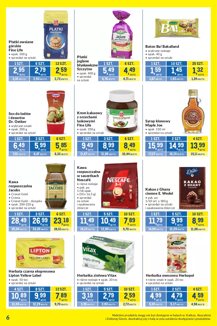Gazetka promocyjna Makro - Kupujesz więcej płacisz mniej - ważna 09.06 do 07.07.2026 - strona 6 - produkty: Ba!, Bakalland, Baton, Deser, Dr. Oetker, E. Wedel, Herbapol, Herbata, Herbata czarna, Jacobs, Kakao, Kawa, Kawa rozpuszczalna, Kosz, Lipton, Nescafé, Płatki owsiane, Ser, Sos, Syrop, Szal, Vitax