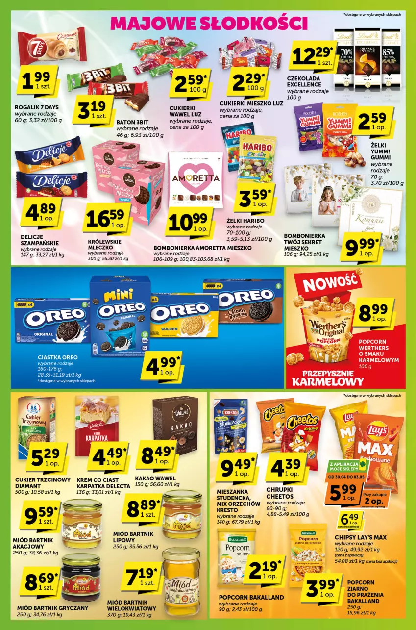 Gazetka promocyjna ABC - ważna 30.04 do 13.05.2025 - strona 3 - produkty: 7 Days, Bakalland, Baton, Cheetos, Chipsy, Chrupki, Cukier, Cukier trzcinowy, Cukierki, Delecta, Delicje, Diamant, Gry, Haribo, Karp, Kret, LG, Miód, Mleczko, NBA, Popcorn, Rogal, Wawel