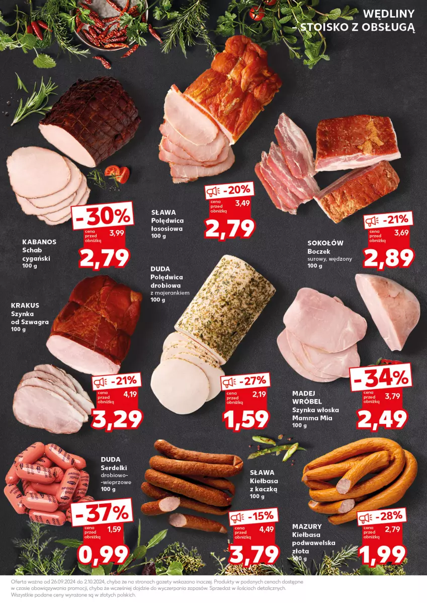 Gazetka promocyjna Kaufland - Kaufland - ważna 30.09 do 02.10.2024 - strona 19 - produkty: Boczek, Duda, Gra, Kabanos, Kiełbasa, LG, Ser, Serdelki, Sok, Sokołów, Sos, Szynka, Wawel