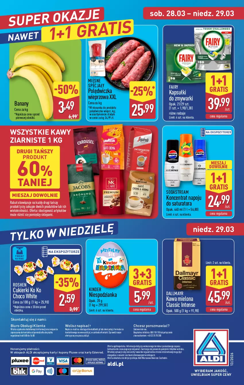 Gazetka promocyjna Aldi - Oferta weekendowa - ważna 26.03 do 29.03.2026 - strona 12 - produkty: Banany, Biuro, Cukier, Cukierki, Dallmayr, Fa, Fairy, Gra, Kawa, Kawa mielona, Kinder, Mięsne specjały, O nas, Polędwiczka wieprzowa, Por, Zmywarki