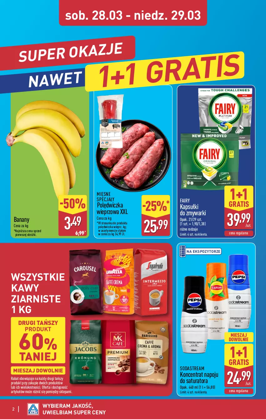 Gazetka promocyjna Aldi - Oferta weekendowa - ważna 26.03 do 29.03.2026 - strona 2 - produkty: Banany, Fa, Fairy, Gra, Mięsne specjały, Polędwiczka wieprzowa, Zmywarki