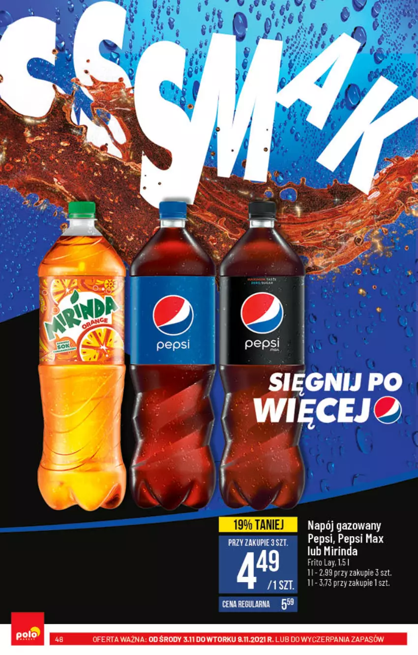 Gazetka promocyjna PoloMarket - Gazetka pomocyjna - ważna 03.11 do 09.11.2021 - strona 48 - produkty: Mirinda, Pepsi, Pepsi max
