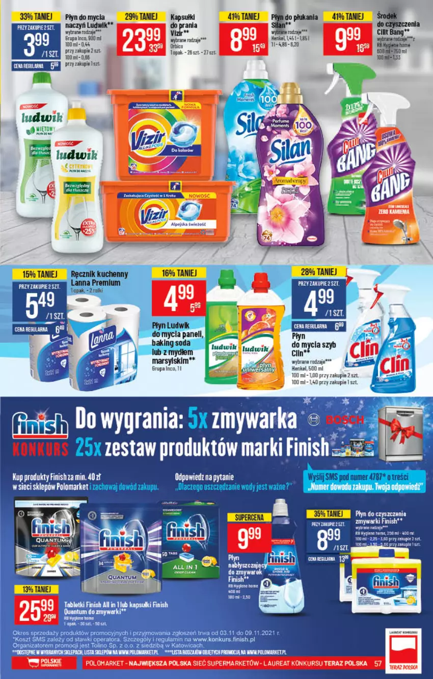 Gazetka promocyjna PoloMarket - Gazetka pomocyjna - ważna 03.11 do 09.11.2021 - strona 57 - produkty: Finish, Piec, Pur, Ręcznik, Ręcznik kuchenny, Rolki, Zmywarki