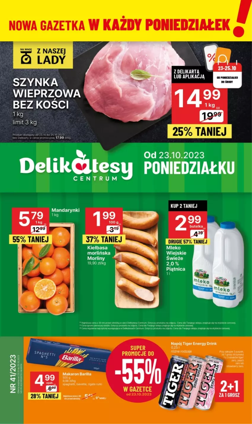 Gazetka promocyjna Delikatesy Centrum - Gazetka DC41 pon-sr - ważna 23.10 do 25.10.2023 - strona 1 - produkty: Barilla, Kiełbasa, Makaron, Mandarynki, Piątnica, Rum, Szynka, Szynka wieprzowa