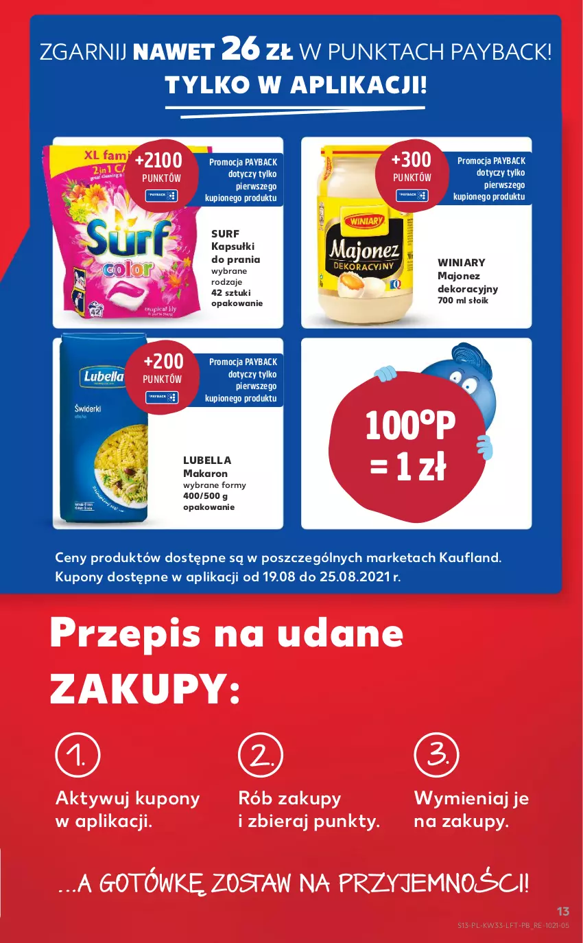 Gazetka promocyjna Kaufland - OFERTA TYGODNIA - ważna 19.08 do 25.08.2021 - strona 13 - produkty: Bell, Bella, Kapsułki do prania, Lubella, Majonez, Makaron, Surf, Winiary