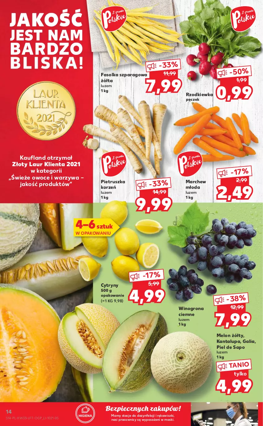 Gazetka promocyjna Kaufland - OFERTA TYGODNIA - ważna 19.08 do 25.08.2021 - strona 14 - produkty: Cytryny, Fa, Laur, Melon, Owoce, Piec, Pietruszka, Rzodkiewka, Warzywa, Wino, Winogrona