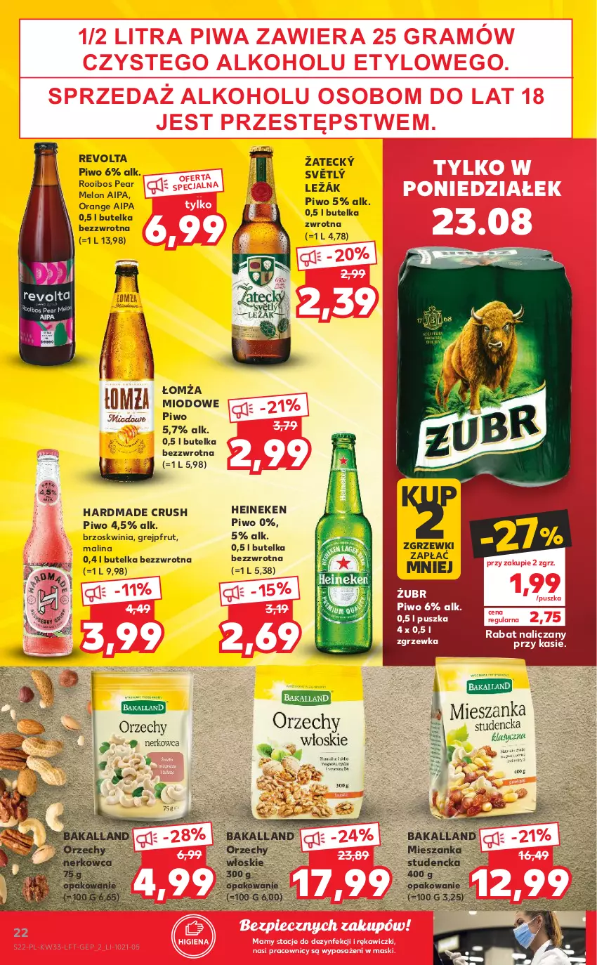 Gazetka promocyjna Kaufland - OFERTA TYGODNIA - ważna 19.08 do 25.08.2021 - strona 22 - produkty: Bakalland, Gra, Grejpfrut, Heineken, Melon, Mieszanka studencka, Orzechy włoskie, Piec, Piwa, Piwo, Tera