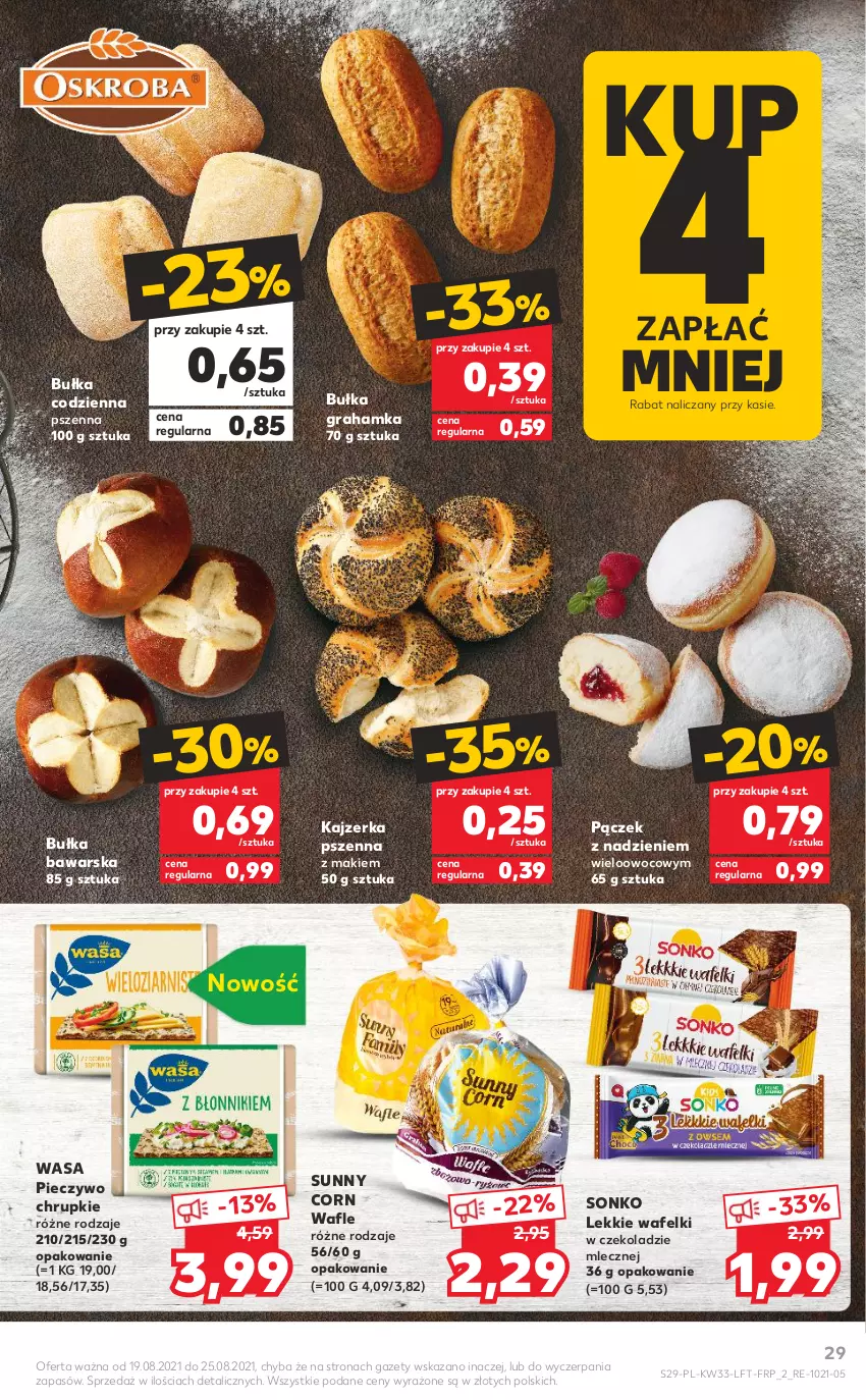 Gazetka promocyjna Kaufland - OFERTA TYGODNIA - ważna 19.08 do 25.08.2021 - strona 29 - produkty: Bułka, Bułka grahamka, Chrupki, Gra, Kajzerka, Kajzerka pszenna, Pączek, Piec, Pieczywo, Pieczywo chrupkie, Sonko, Wafle, Wasa