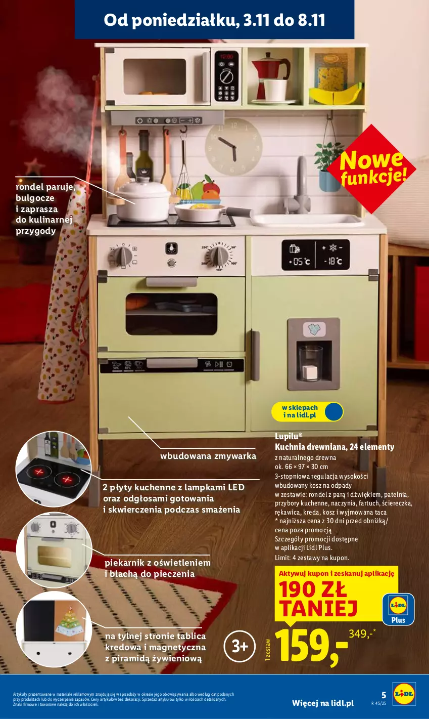 Gazetka promocyjna Lidl - Katalog Zabawki - ważna 03.11 do 24.12.2025 - strona 5 - produkty: Fa, Kosz, Kosz na odpady, Kuchnia, LG, Patelnia, Piec, Piekarnik, Przybory kuchenne, Rondel, Sok, Taca, Top, Warka, Zmywarka