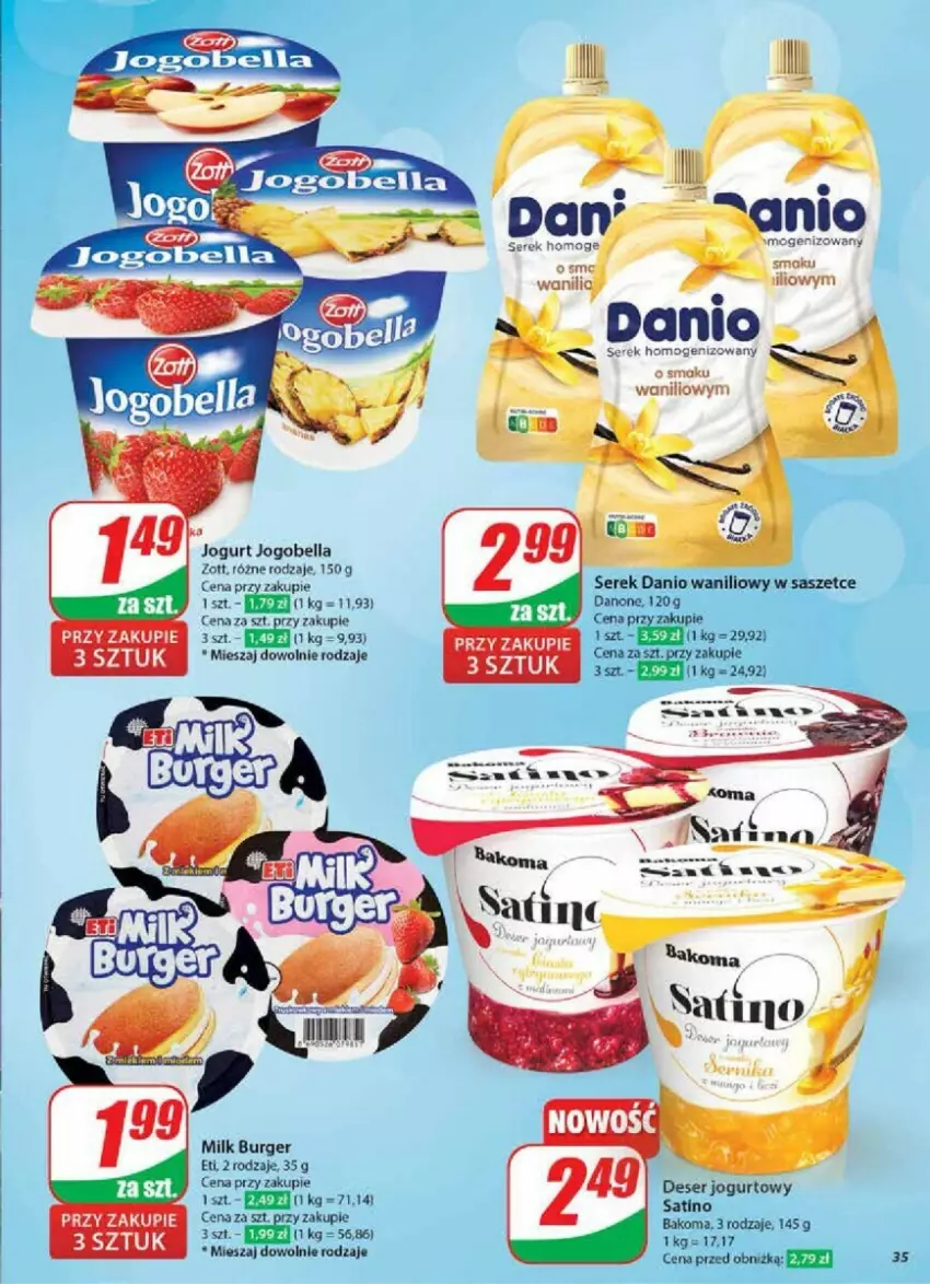 Gazetka promocyjna Dino - ważna 13.11 do 19.11.2024 - strona 29 - produkty: Bakoma, Bell, Bella, Burger, Danio, Danone, Deser, Jogobella, Jogurt, Sati, Ser, Serek, Serek homogenizowany, Zott