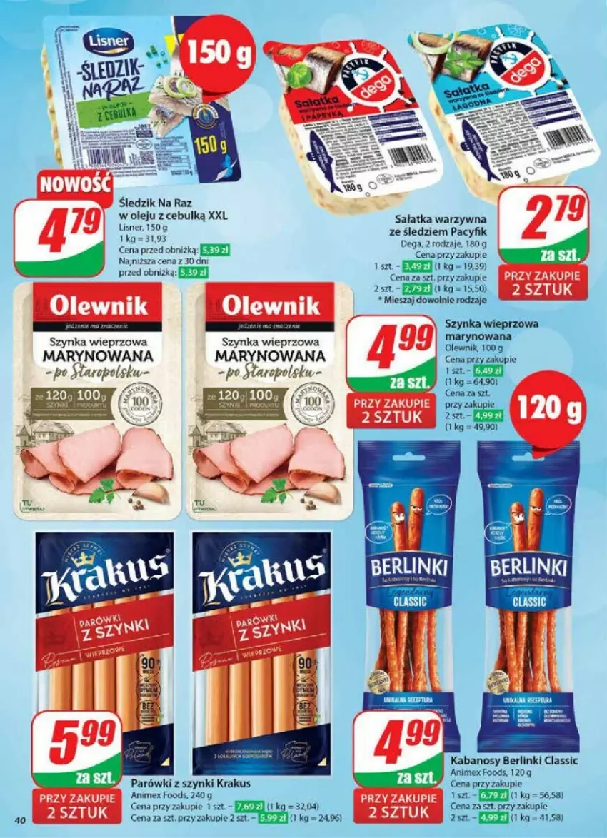 Gazetka promocyjna Dino - ważna 13.11 do 19.11.2024 - strona 35 - produkty: Berlinki, Kabanos, Krakus, LG, Olej, Parówki, Parówki z szynki, Sałat, Sałatka, Sałatka warzywna, Szynka, Szynka wieprzowa