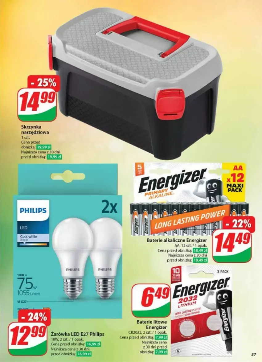 Gazetka promocyjna Dino - ważna 13.11 do 19.11.2024 - strona 53 - produkty: Baterie alkaliczne, Energizer, Philips, Skrzynka narzędziowa