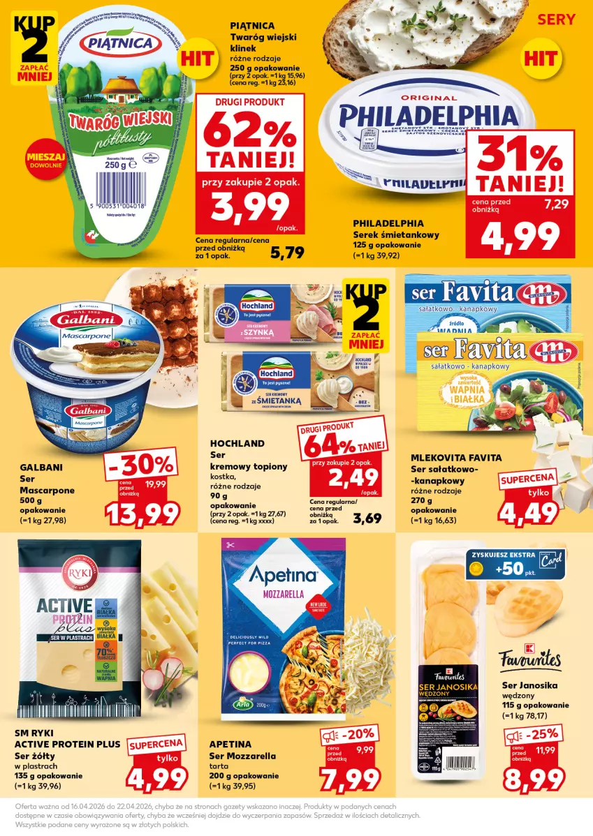 Gazetka promocyjna Kaufland - Mocny Start - ważna 20.04 do 22.04.2026 - strona 25 - produkty: Fa, Favita, Galbani, Gin, Hochland, Mleko, Mlekovita, Mozzarella, Philadelphia, Piątnica, Sałat, Ser, Serek, Tarta, Top, Twaróg
