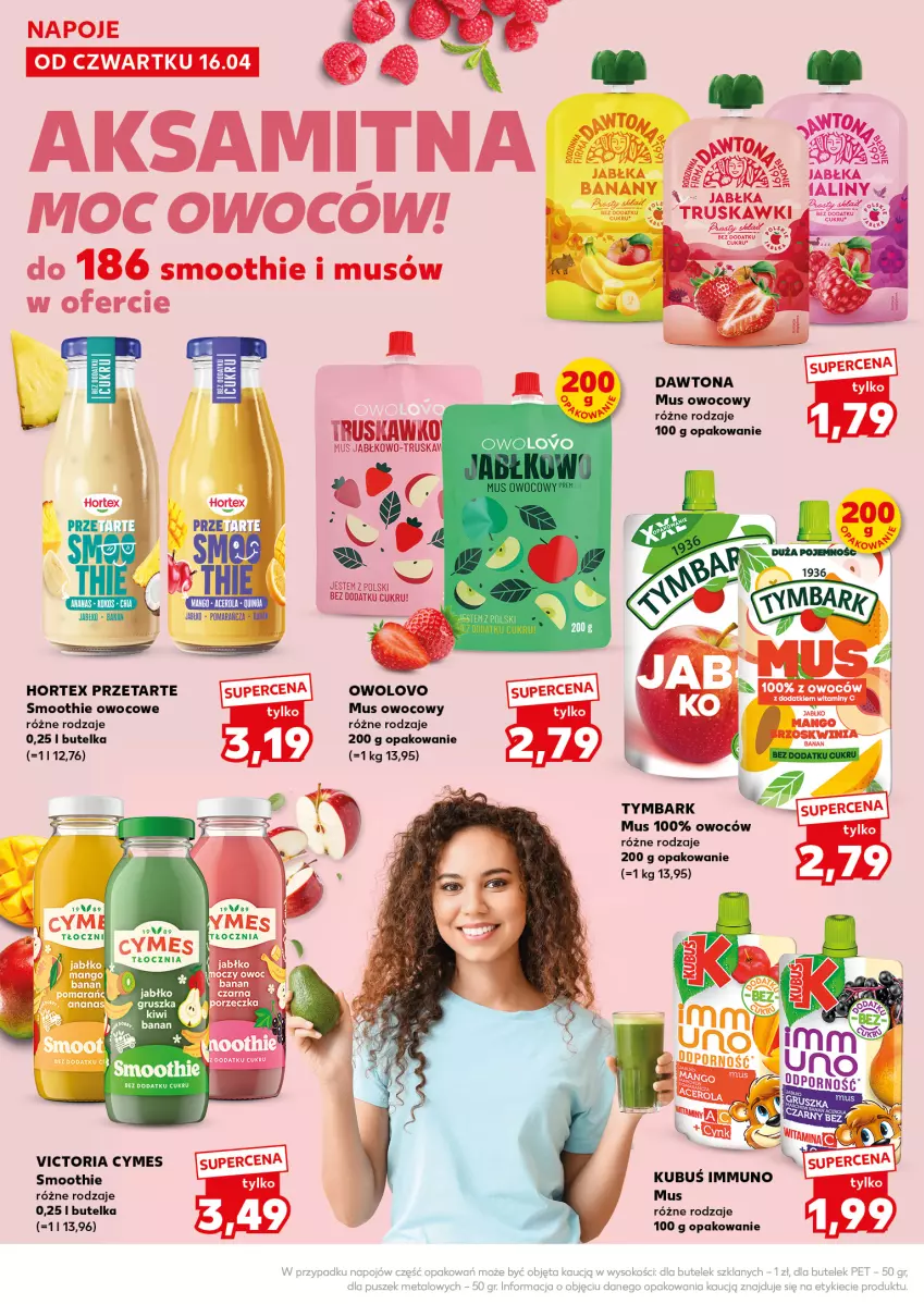Gazetka promocyjna Kaufland - Mocny Start - ważna 20.04 do 22.04.2026 - strona 26 - produkty: Aksam, Banany, Dawtona, Hortex, Jabłka, Kiwi, Kubuś, Mus, Napoje, Por, Smoothie, Truskawki, Tymbark