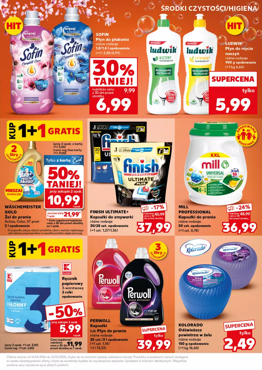 Gazetka promocyjna Kaufland - Mocny Start - ważna 20.04 do 22.04.2026 - strona 29 - produkty: Fa, Finish, Kapsułki do prania, Kolorado, Ludwik, Perwoll, Płyn do płukania, Płyn do prania, Por, Ręcznik, Rolki, Zmywarki