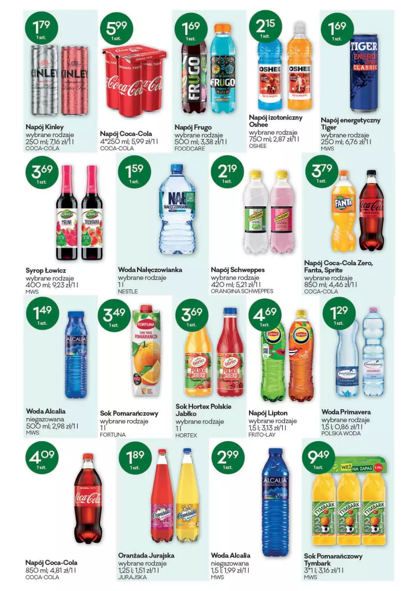 Gazetka promocyjna Groszek - Gazetka - ważna 01.07 do 13.07.2021 - strona 10 - produkty: Coca-Cola, Fa, Fanta, Fortuna, Gin, Hortex, Lipton, Nałęczowianka, Napój, Napój energetyczny, Napój izotoniczny, Oranżada, Prima, Primavera, Schweppes, Sok, Sok pomarańczowy, Sprite, Syrop, Tiger, Tymbark, Woda