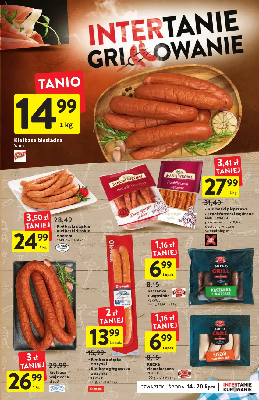 Gazetka promocyjna Intermarche - ważna 14.07 do 20.07.2022 - strona 17 - produkty: Frankfurterki, Kasza, Kaszanka, Kiełbasa, Kiełbasa biesiadna, Kiełbasa głogowska, Kiełbasa śląska, Kiełbaski pieprzowe, Kiełbaski śląskie, Madej Wróbel, Olewnik, Pekpol, Pieprz, Ser