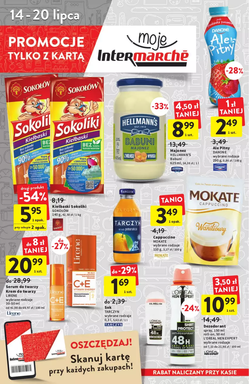 Gazetka promocyjna Intermarche - ważna 14.07 do 20.07.2022 - strona 2 - produkty: Babuni, Cappuccino, Danone, Dezodorant, Hellmann’s, Krem do twarzy, Lirene, Majonez, Rum, Ser, Serum, Serum do twarzy, Sok, Sokołów