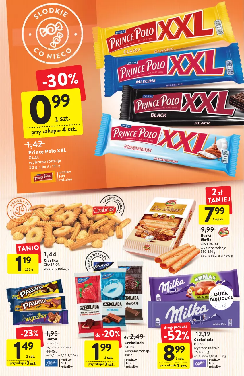 Gazetka promocyjna Intermarche - ważna 14.07 do 20.07.2022 - strona 26 - produkty: Baton, Chabrior, Ciastka, Czekolada, E. Wedel, Milka, Prince Polo, Rurki, Wafle