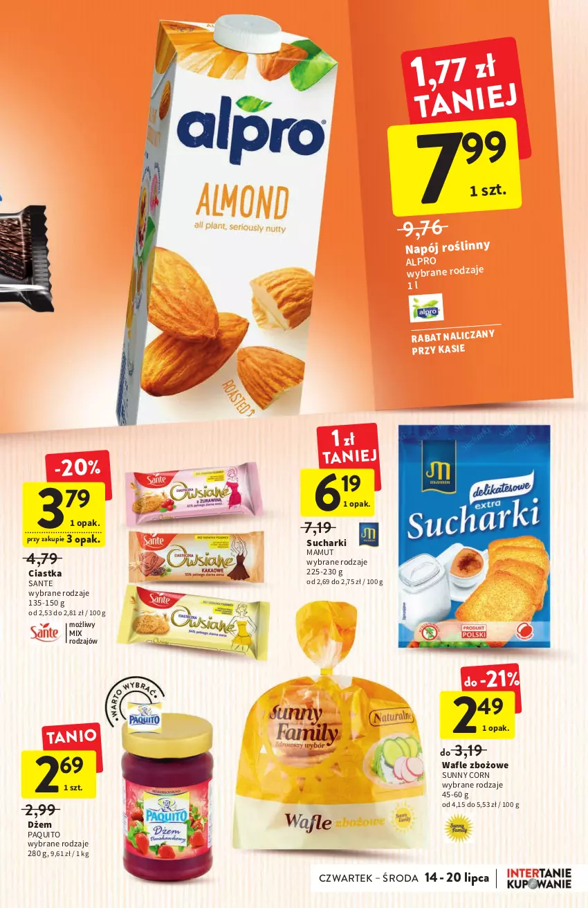 Gazetka promocyjna Intermarche - ważna 14.07 do 20.07.2022 - strona 27 - produkty: Alpro, Ciastka, Dżem, Napój, Napój roślinny, Sante, Wafle