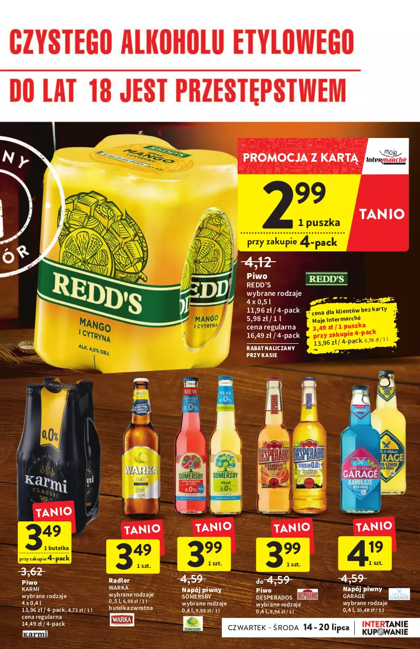 Gazetka promocyjna Intermarche - ważna 14.07 do 20.07.2022 - strona 31 - produkty: Desperados, Karmi, Napój, Piwo, Radler, Somersby, Warka