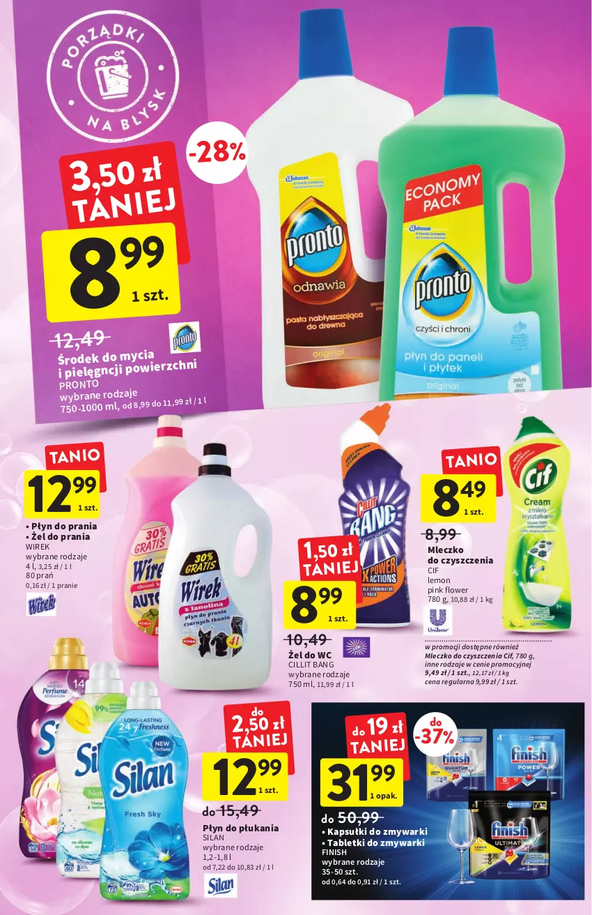 Gazetka promocyjna Intermarche - ważna 14.07 do 20.07.2022 - strona 32 - produkty: Cif, Cillit Bang, Finish, Mleczko, Płyn do płukania, Płyn do prania, Pronto, Silan, Tablet, Tabletki do zmywarki, Zmywarki