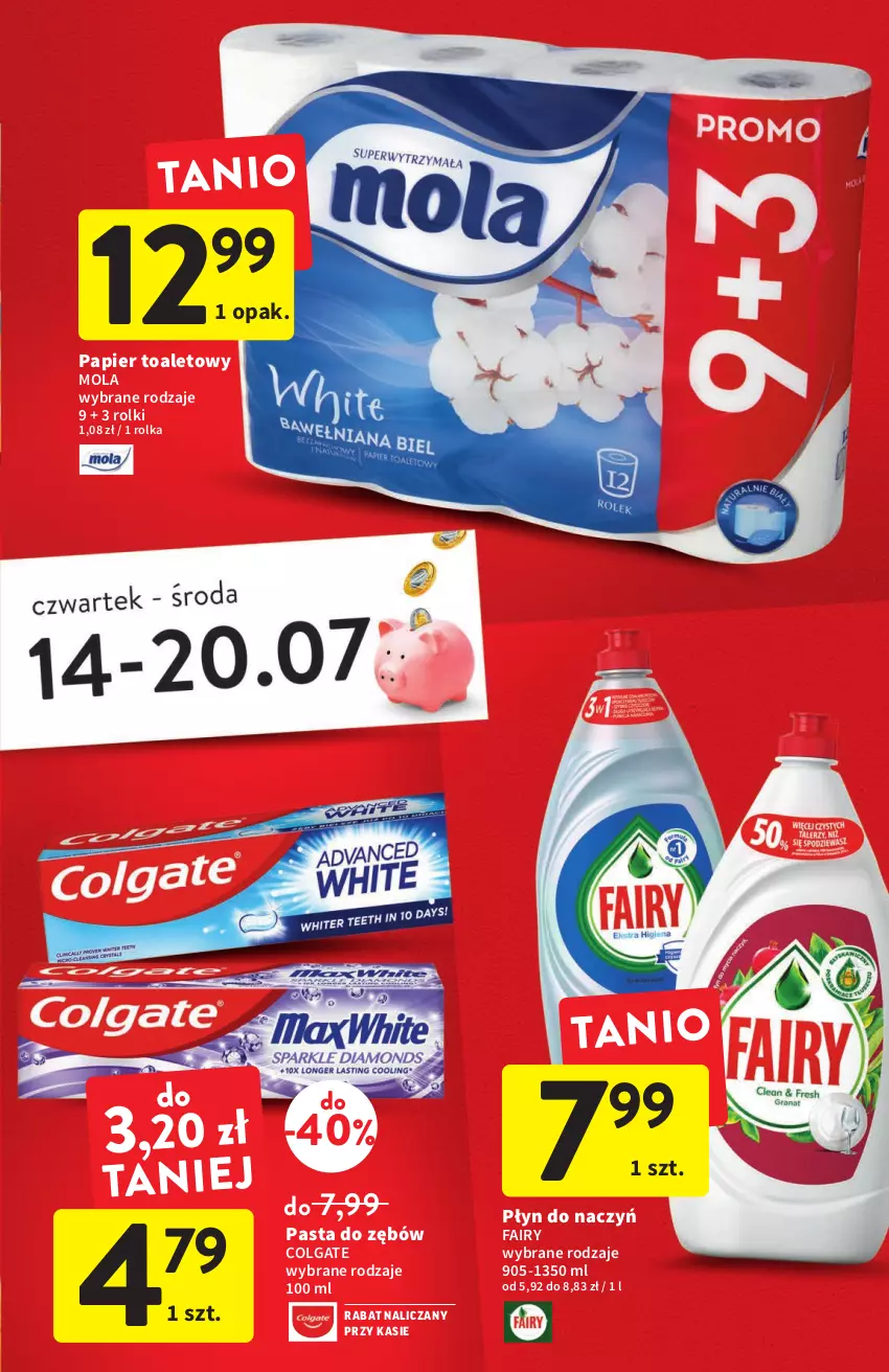 Gazetka promocyjna Intermarche - ważna 14.07 do 20.07.2022 - strona 7 - produkty: Colgate, Fa, Fairy, LG, Mola, Papier, Papier toaletowy, Pasta do zębów, Rolki