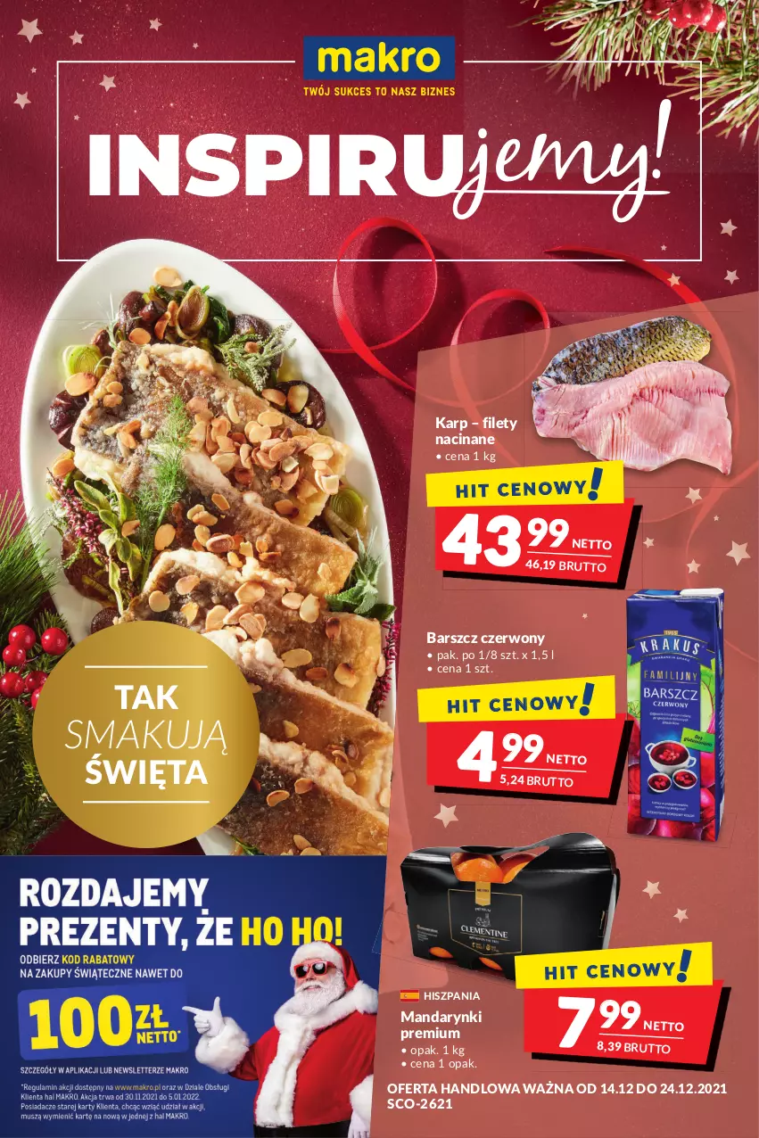 Gazetka promocyjna Makro - [Oferta promocyjna] Artykuły spożywcze i przemysłowe - ważna 14.12 do 26.12.2021 - strona 1 - produkty: Karp, Mandarynki