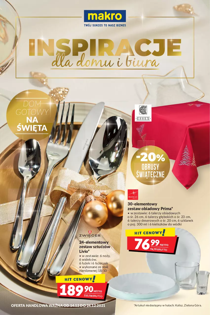 Gazetka promocyjna Makro - [Oferta promocyjna] Artykuły spożywcze i przemysłowe - ważna 14.12 do 26.12.2021 - strona 34 - produkty: Deser, Noż, Obrus, Prima, Ser, Talerz, Zestaw sztućców