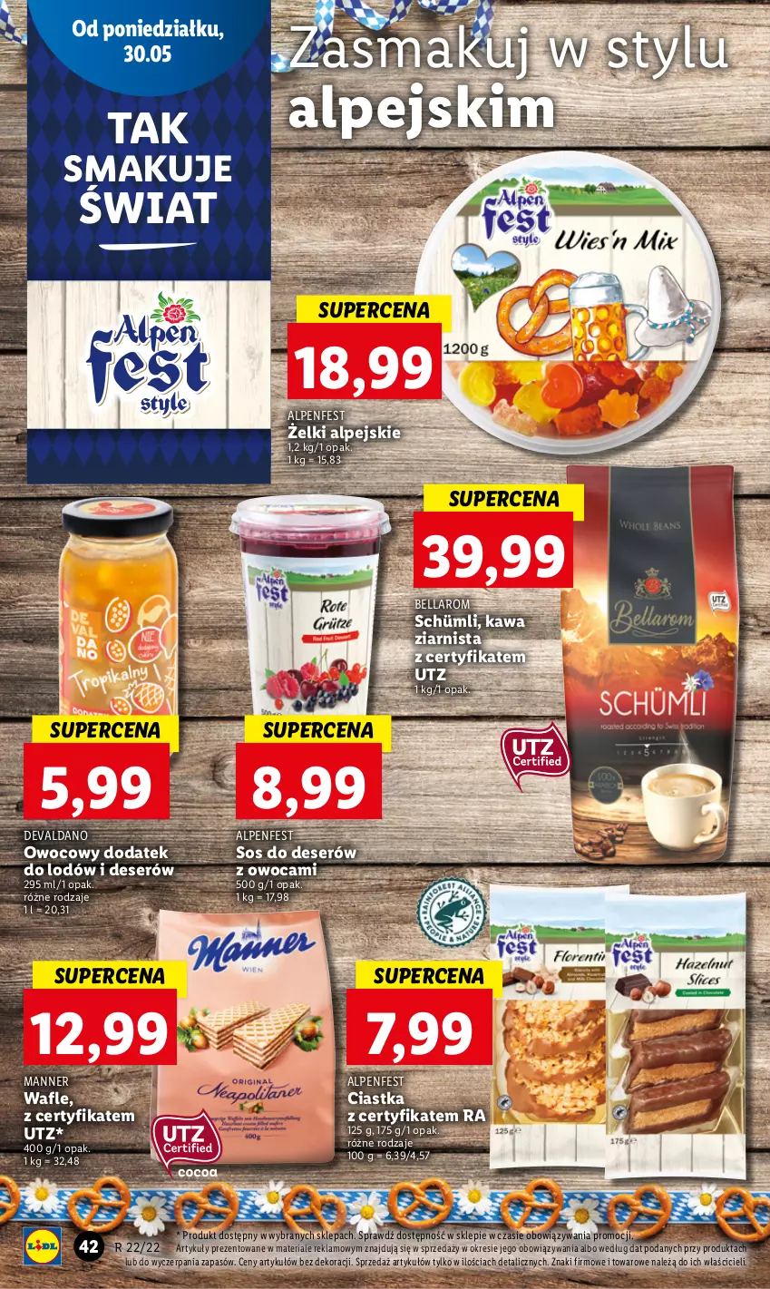 Gazetka promocyjna Lidl - GAZETKA - ważna 30.05 do 01.06.2022 - strona 42 - produkty: Bell, Bella, Ciastka, Deser, Kawa, Kawa ziarnista, Ser, Sos, Wafle