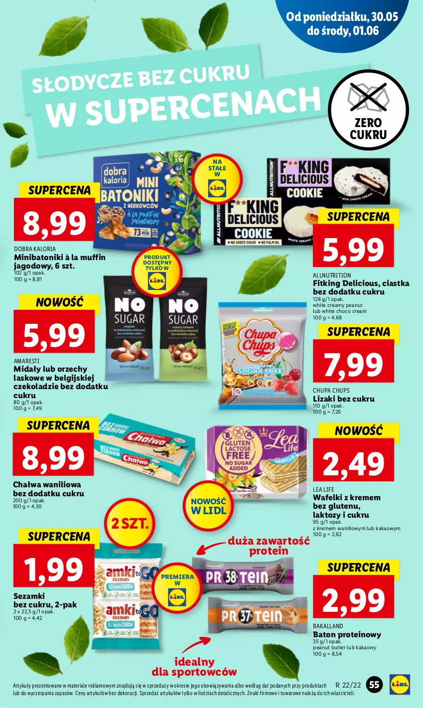 Gazetka promocyjna Lidl - GAZETKA - ważna 30.05 do 01.06.2022 - strona 55 - produkty: Bakalland, Baton, Chałwa, Chupa Chups, Ciastka, Kakao, LG, Lizaki, Por, Sezam, Sport, Tonik