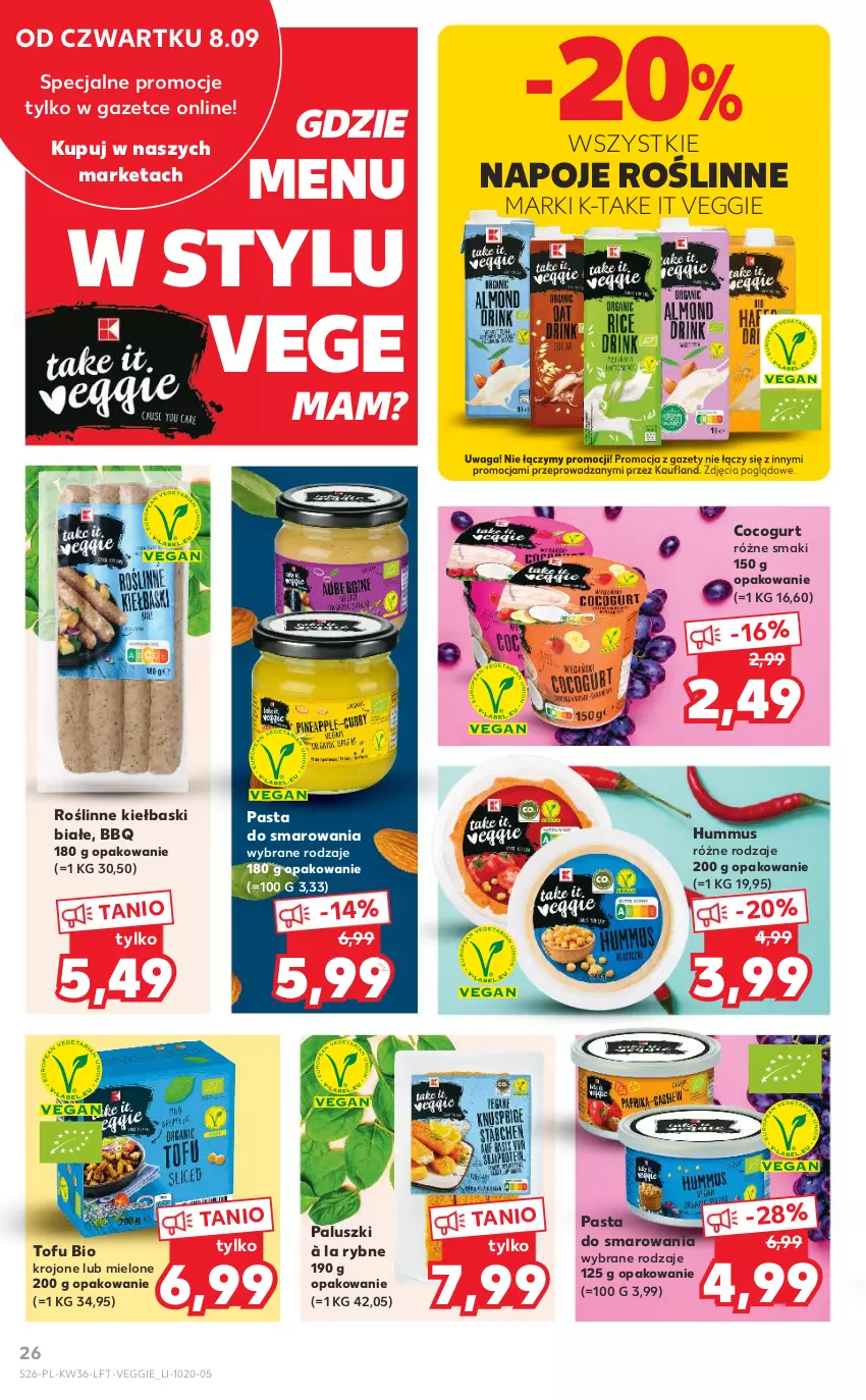 Gazetka promocyjna Kaufland - OFERTA TYGODNIA - ważna 08.09 do 14.09.2022 - strona 26 - produkty: Hummus, Kiełbaski białe, Mus, Napoje, Roślinne kiełbaski, Tofu, Waga