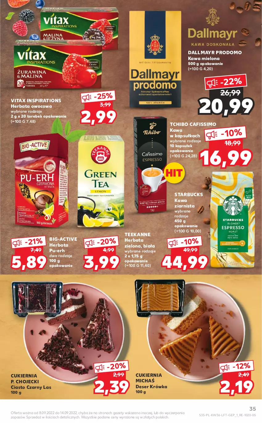 Gazetka promocyjna Kaufland - OFERTA TYGODNIA - ważna 08.09 do 14.09.2022 - strona 35 - produkty: Cafissimo, Cukier, Dallmayr, Deser, Herbata, Herbata owocowa, Kawa, Kawa mielona, Kawa ziarnista, Ser, Tchibo, Teekanne, Vitax