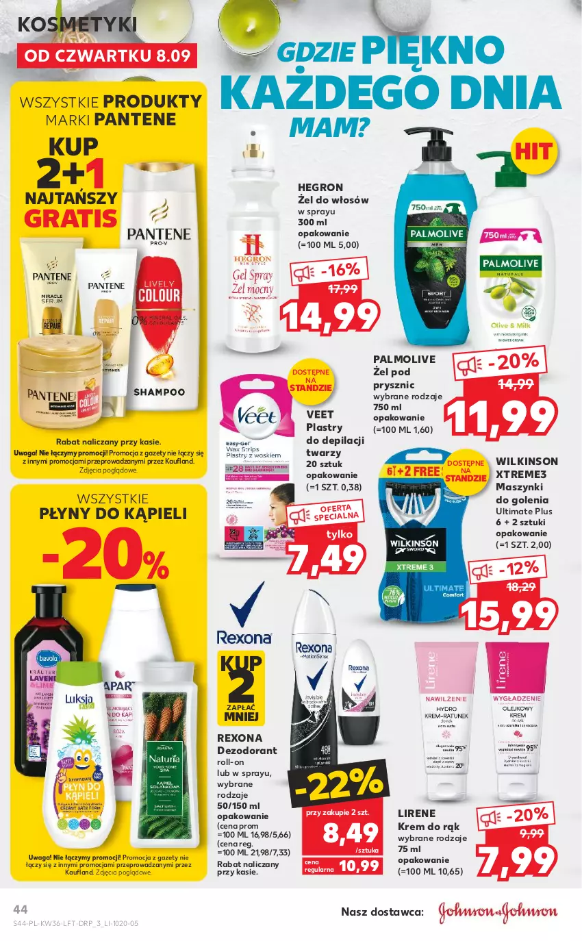 Gazetka promocyjna Kaufland - OFERTA TYGODNIA - ważna 08.09 do 14.09.2022 - strona 44 - produkty: Dezodorant, Gra, Hegron, Krem do rąk, Lirene, Palmolive, Pantene, Plastry do depilacji, Rexona, Veet, Waga