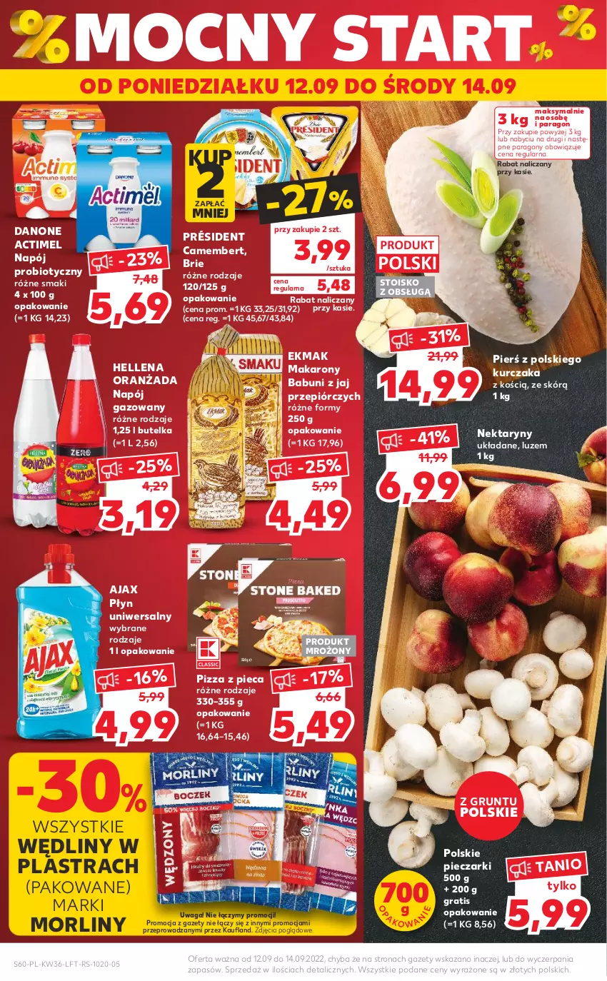 Gazetka promocyjna Kaufland - OFERTA TYGODNIA - ważna 08.09 do 14.09.2022 - strona 60 - produkty: Actimel, Ajax, Babuni, Brie, Camembert, Danone, Gra, Grunt, Hellena, Kurczak, Makaron, Morliny, Napój, Napój gazowany, Nektar, Oranżada, Piec, Pizza, Président, Waga