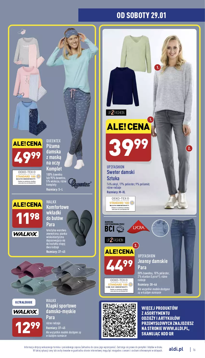 Gazetka promocyjna Aldi - Katalog Moda i Dom - ważna 24.01 do 30.01.2022 - strona 16 - produkty: Fa, Klapki, Piżama, Por, Queentex, Sport, Sweter, Top, Wełna, Wkładki