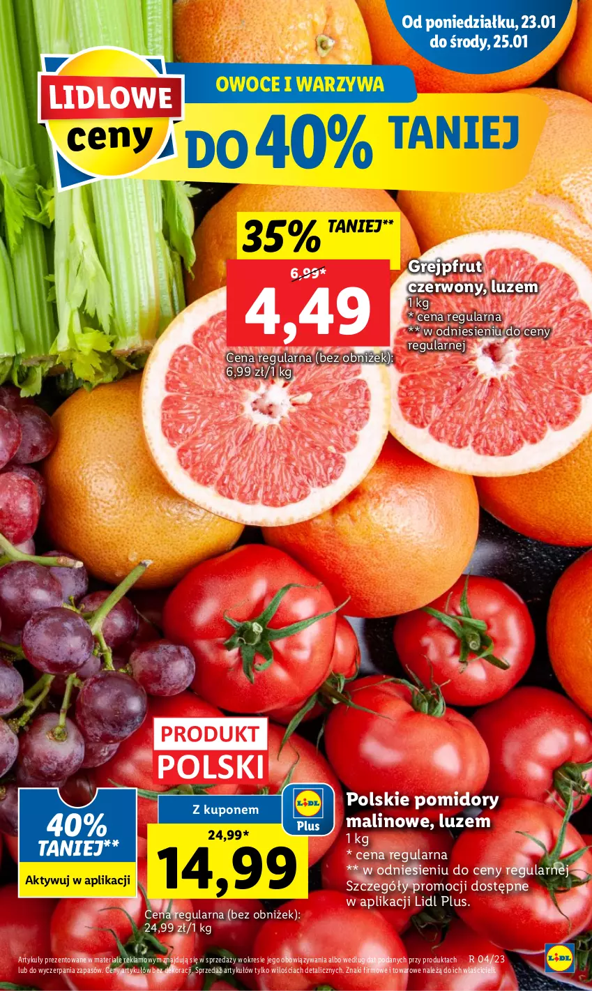Gazetka promocyjna Lidl - GAZETKA - ważna 23.01 do 25.01.2023 - strona 15 - produkty: Grejpfrut, Owoce, Pomidory, Warzywa