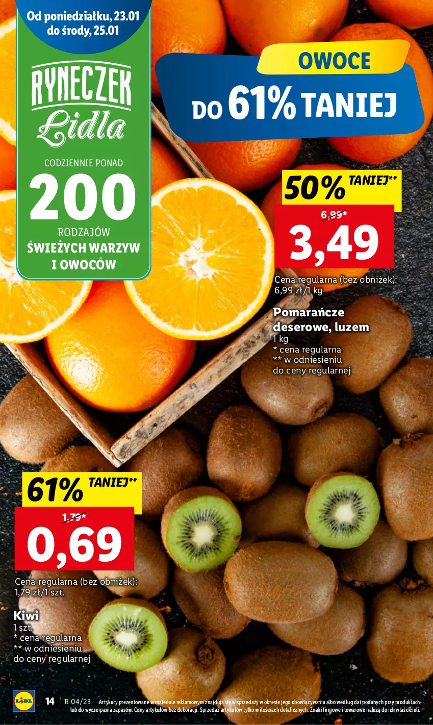 Gazetka promocyjna Lidl - GAZETKA - ważna 23.01 do 25.01.2023 - strona 16 - produkty: Deser, Kiwi, Owoce, Pomarańcze, Ser