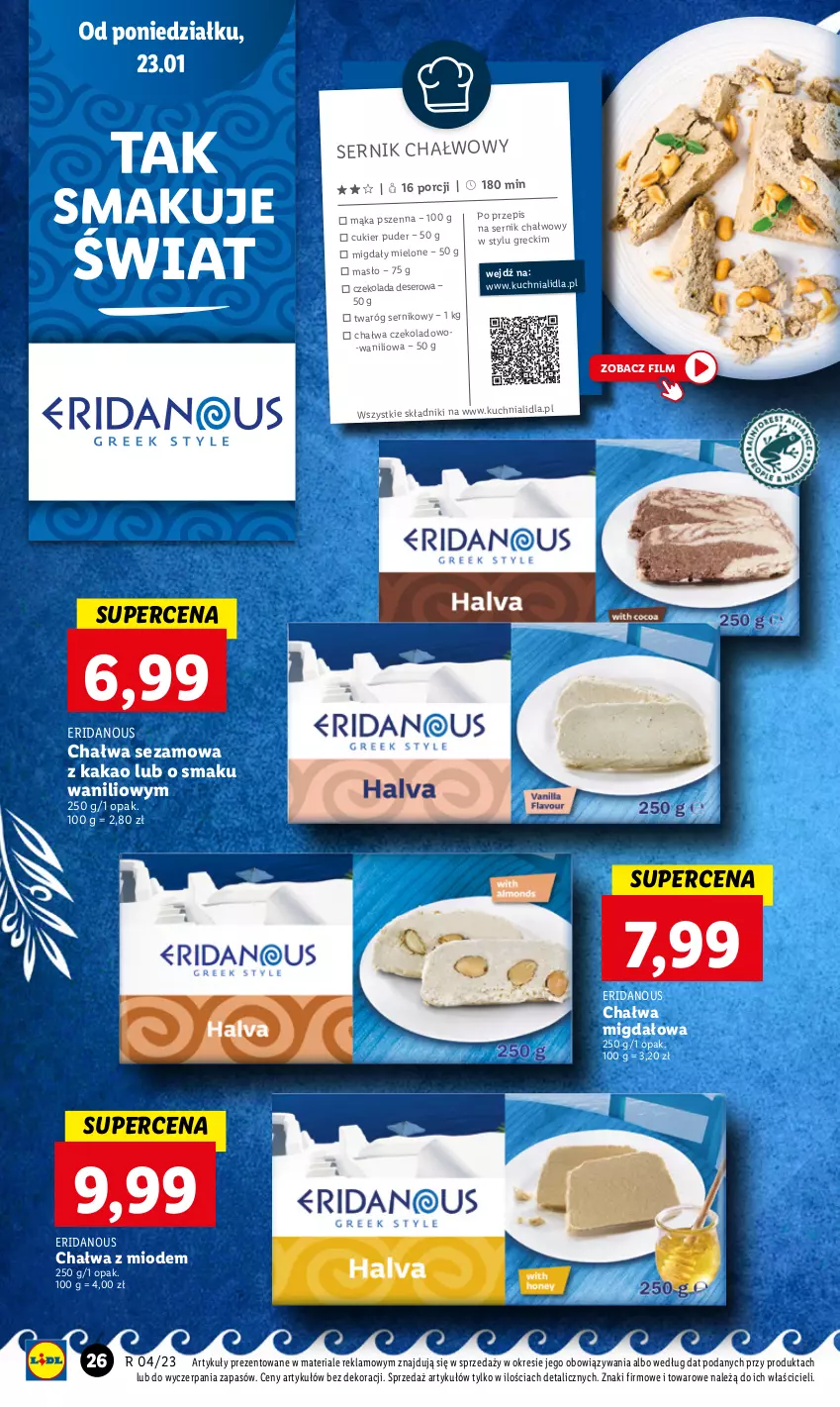 Gazetka promocyjna Lidl - GAZETKA - ważna 23.01 do 25.01.2023 - strona 28 - produkty: Chałwa, Cukier, Cukier puder, Czekolada, Deser, Kakao, Kuchnia, Mąka, Mąka pszenna, Masło, Migdały, Por, Puder, Ser, Sezam, Twaróg