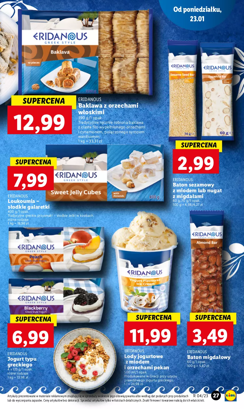 Gazetka promocyjna Lidl - GAZETKA - ważna 23.01 do 25.01.2023 - strona 29 - produkty: Baton, Gala, Galaretki, Jogurt, Lody, Przysmaki, Sezam, Syrop