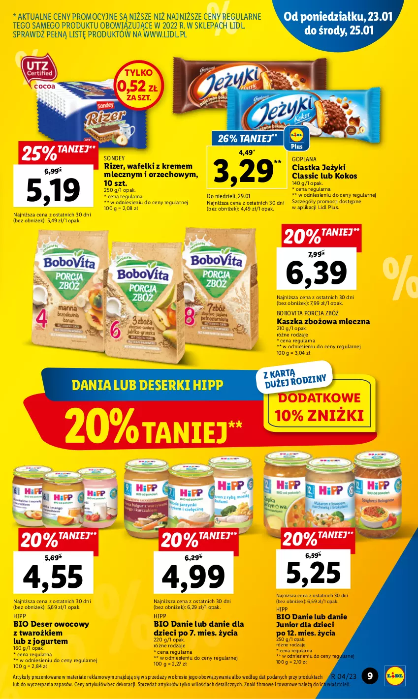 Gazetka promocyjna Lidl - GAZETKA - ważna 23.01 do 25.01.2023 - strona 9 - produkty: BoboVita, Ciastka, Danie dla dzieci, Deser, Deser owocowy, Dzieci, Goplana, HiPP, Hipp Bio, Jeżyki, Jogurt, Kokos, LANA, Por, Ser