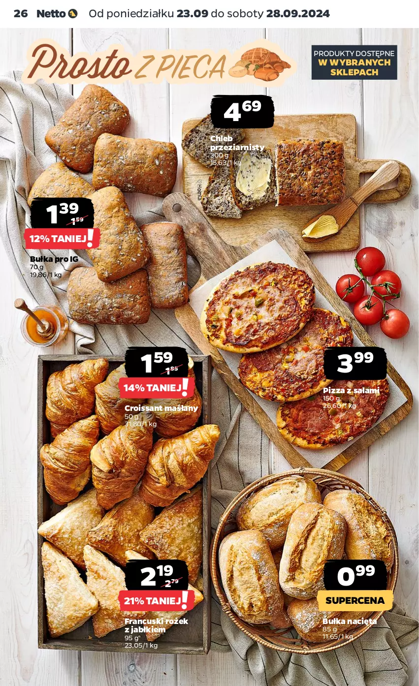 Gazetka promocyjna Netto - Netto Gazetka Food 39/24A - ważna 23.09 do 28.09.2024 - strona 26 - produkty: Bułka, Chleb, Croissant, Pizza, Salami