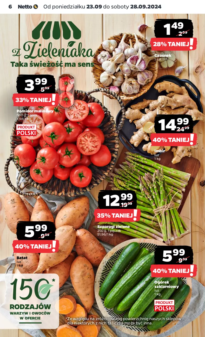 Gazetka promocyjna Netto - Netto Gazetka Food 39/24A - ważna 23.09 do 28.09.2024 - strona 6 - produkty: Czosnek, Imbir, Ogórek, Pomidor malinowy