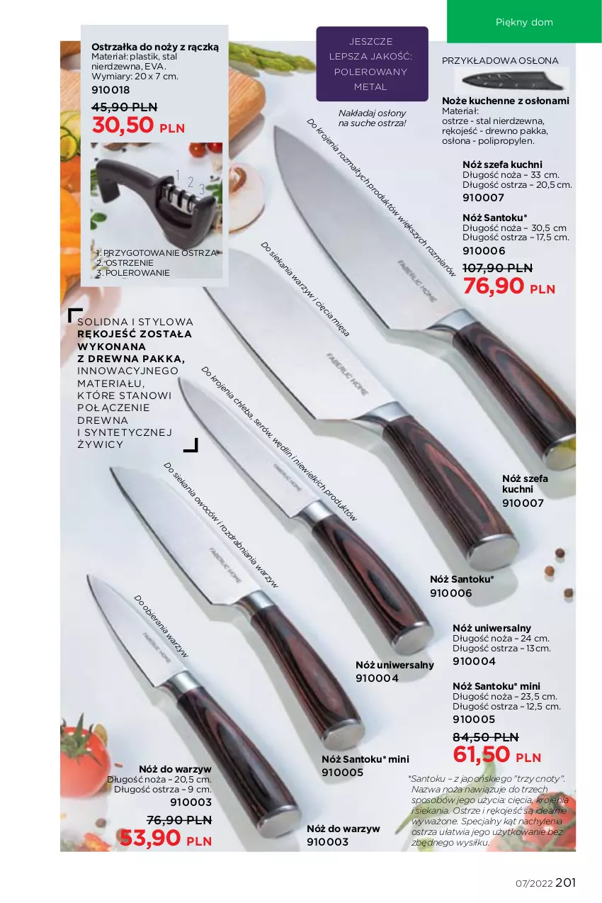 Gazetka promocyjna Faberlic - ważna 25.04 do 15.05.2022 - strona 201 - produkty: Fa, Noż, Nóż szefa kuchni, Nóż uniwersalny, Ostrzałka do noży