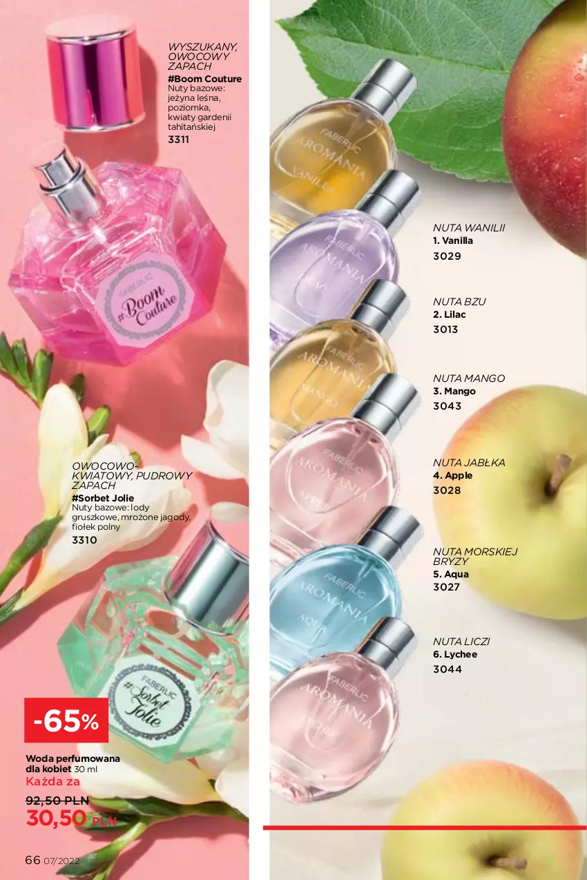 Gazetka promocyjna Faberlic - ważna 25.04 do 15.05.2022 - strona 66 - produkty: Jabłka, Jagody, Liczi, Lody, Mango, Nuty, Perfum, Woda, Woda perfumowana