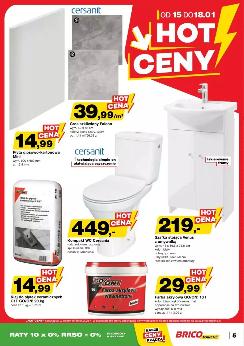 Gazetka promocyjna Bricomarche - ważna 15.01 do 26.01.2025 - strona 5 - produkty: Alcon, Cersanit, Fa, Farba akrylowa, Gres, Gres szkliwiony, Klej, Kompakt WC, Płyta, Por, Szafka, Uchwyty, Umywalka, Venus