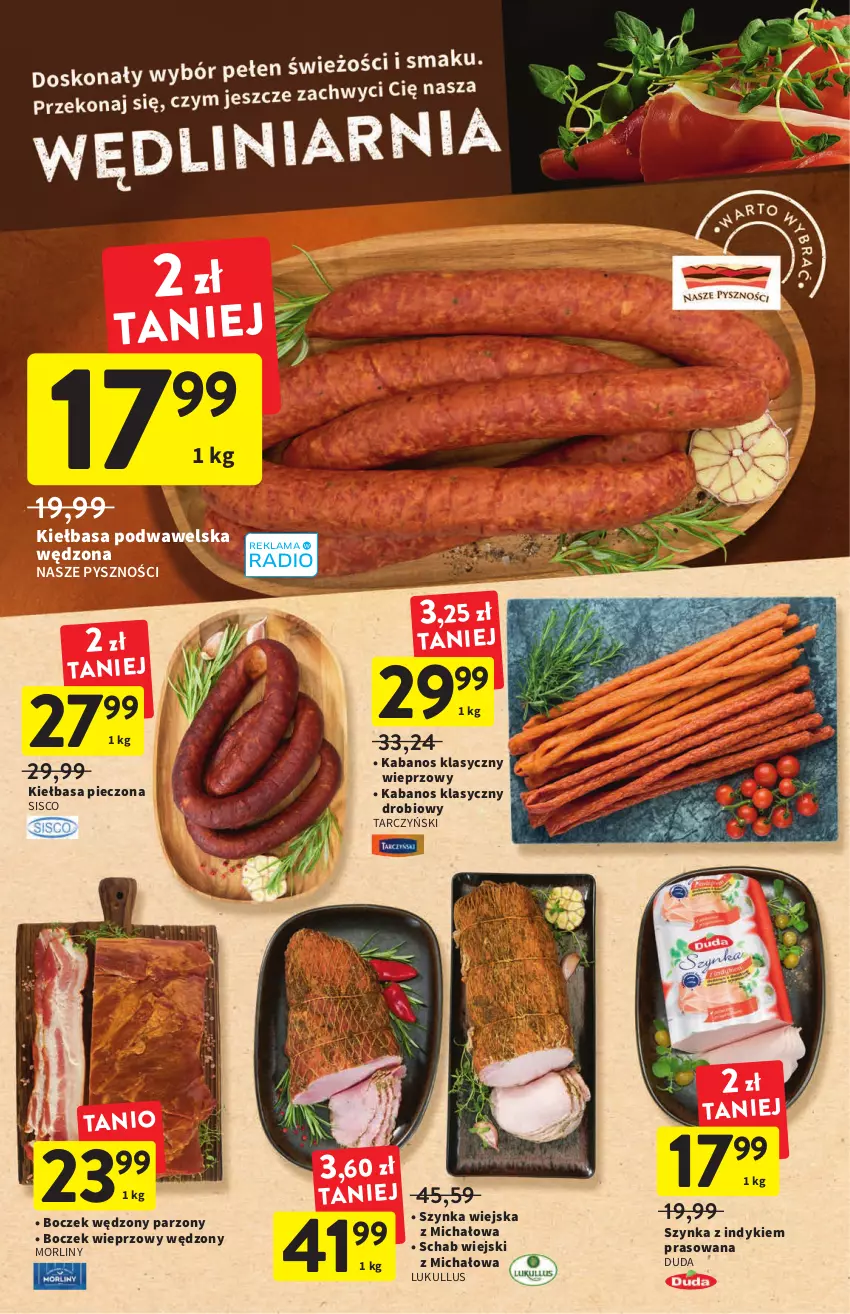 Gazetka promocyjna Intermarche - ważna 07.07 do 13.07.2022 - strona 16 - produkty: Boczek, Boczek wieprzowy, Duda, Kabanos, Kiełbasa, Kiełbasa podwawelska, Morliny, O nas, Piec, Szynka, Tarczyński, Wawel