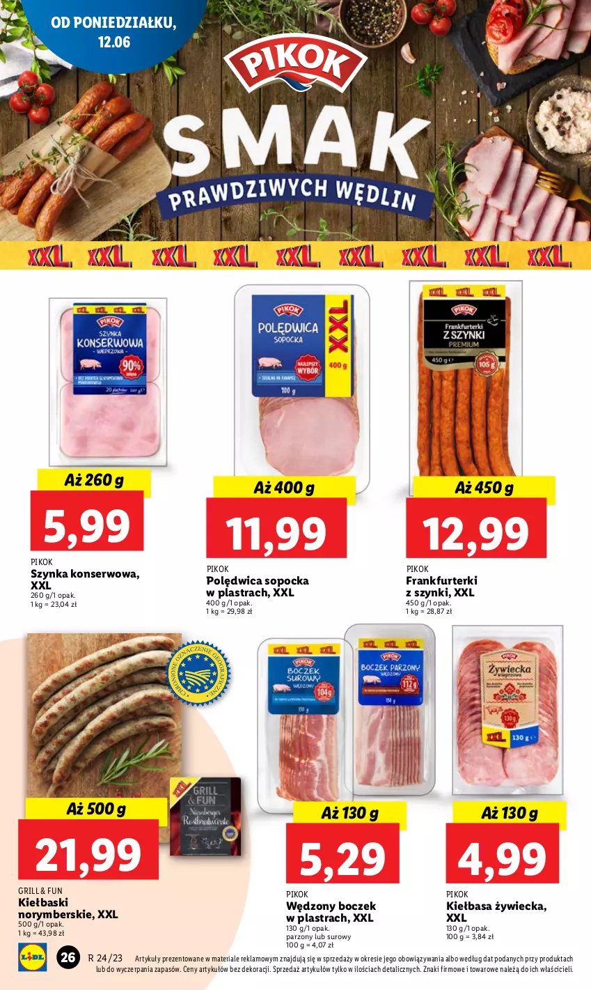 Gazetka promocyjna Lidl - GAZETKA - ważna 12.06 do 14.06.2023 - strona 28 - produkty: Boczek, Frankfurterki, Grill, Kiełbasa, PIKOK, Polędwica, Ser, Szynka, Szynka konserwowa